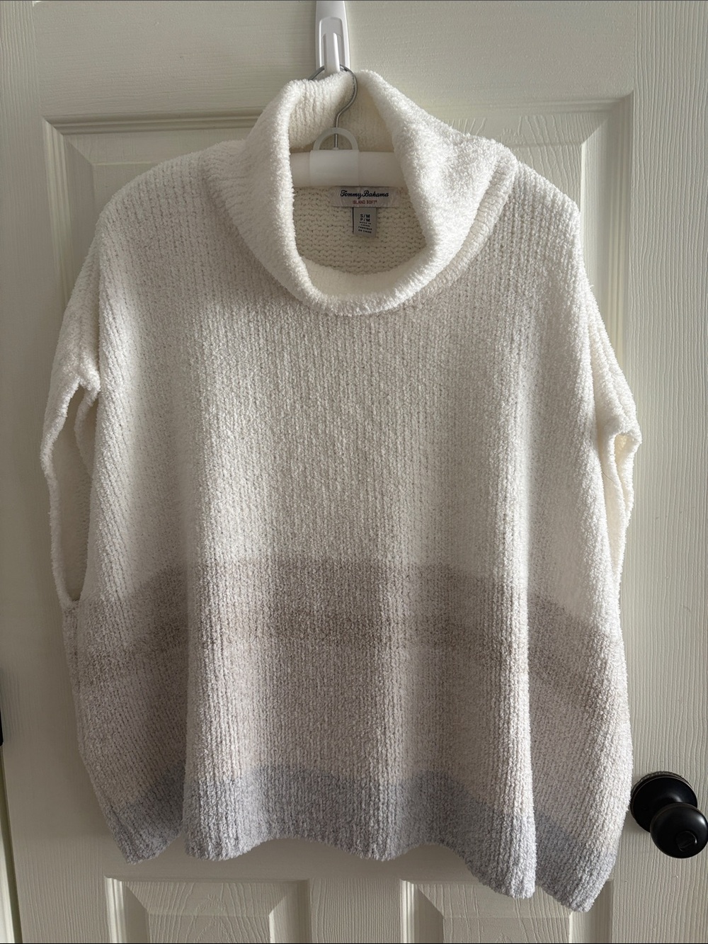 Tommy Bahama Cream to Light Gray Ombre Cowl Sweater